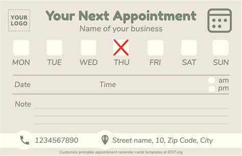 appointment card template example