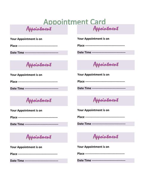 Appointment Card Template Word