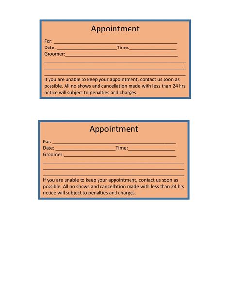 Appointment Card Template Example