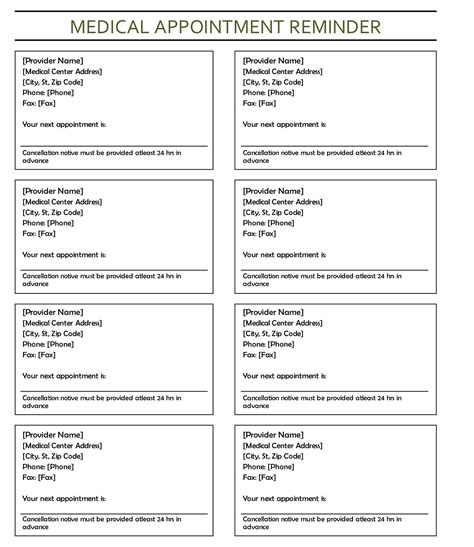 Appointment Card Templates Excel