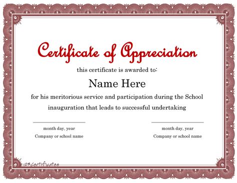 An appreciation certificate printable on a desk