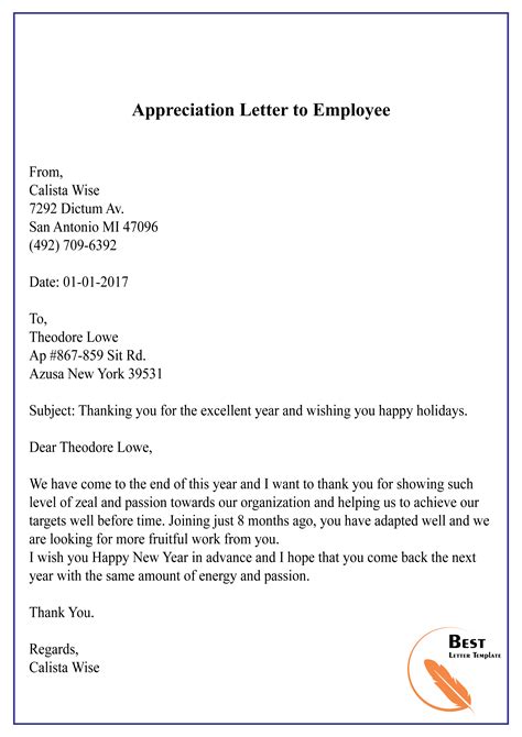 Appreciation Letters for Employees