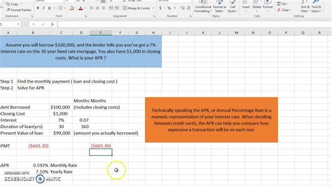 APR Calculations in Excel Table