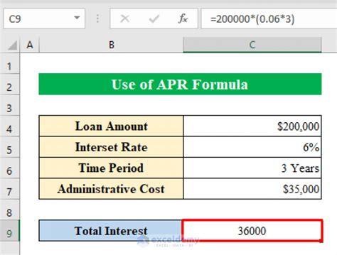 APR Formula Example in Excel