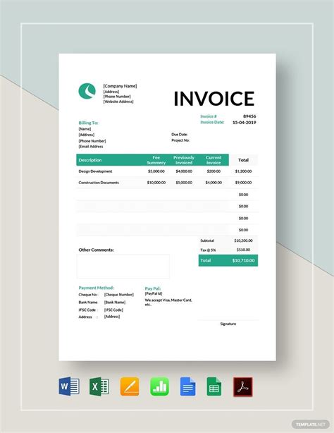 Architect Invoice Template in Word Design Free