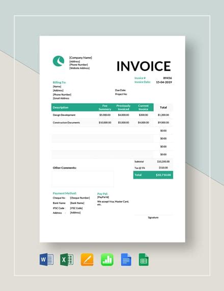 Architect Invoice Template in Word Format Free