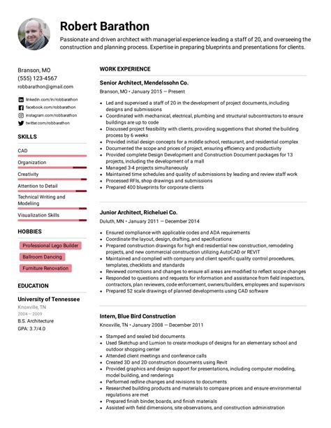 Architecture Resume Example 1