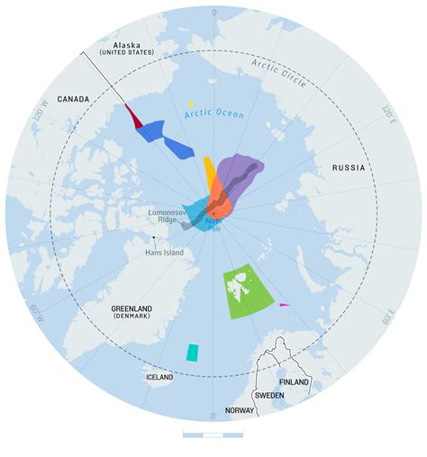 A map of the Arctic region showing countries' territorial claims