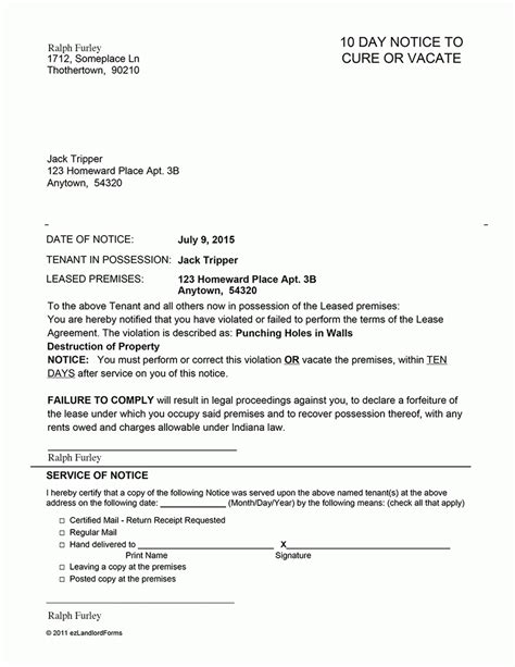 Arizona 30 Day Notice to Vacate Sample