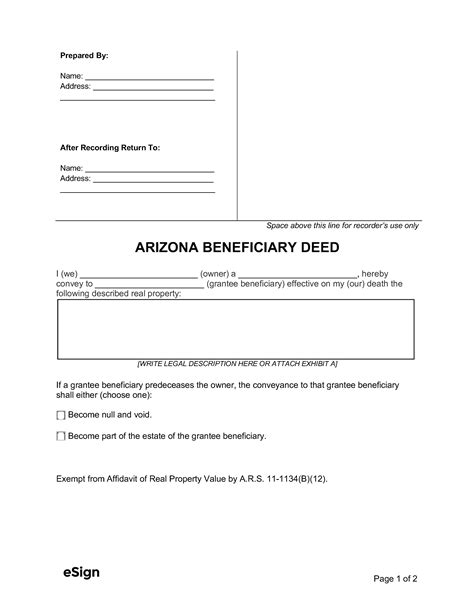 Arizona Beneficiary Deed Form Template