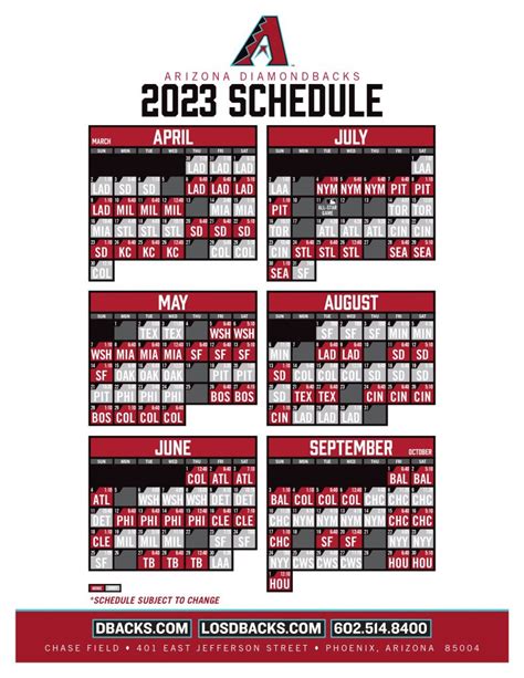 Arizona Diamondbacks Schedule Image 1