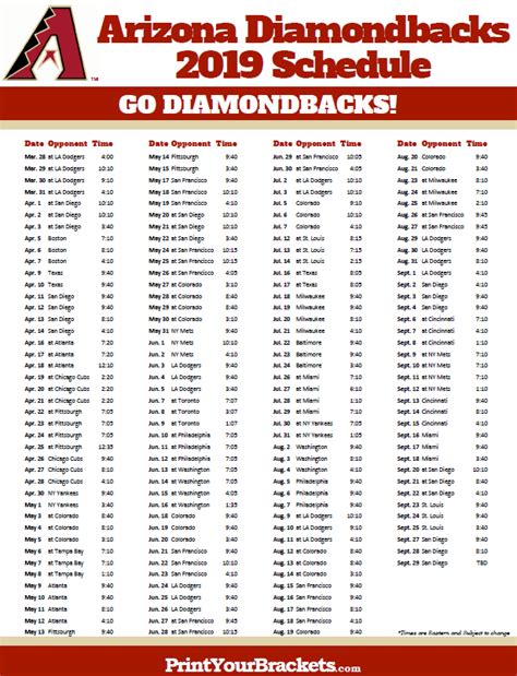 Arizona Diamondbacks Schedule Image 6