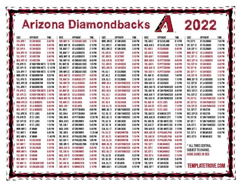 Arizona Diamondbacks Schedule Image 8