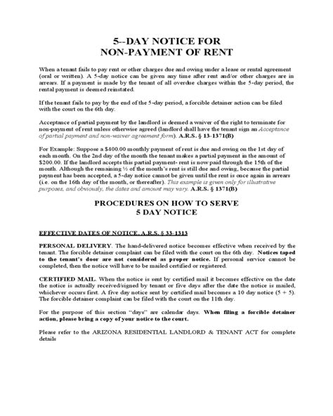 Arizona Non-Payment of Rent Notice