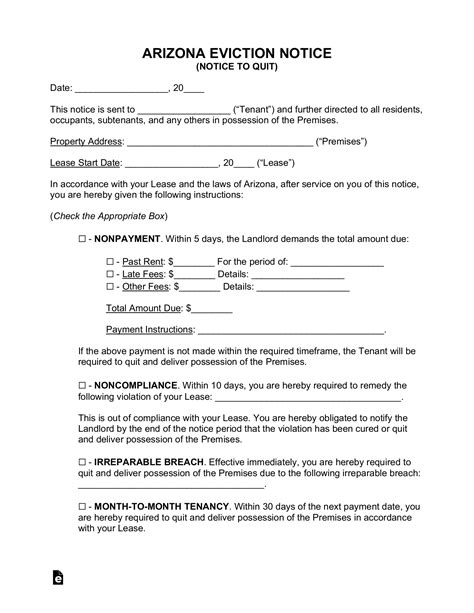 Arizona Notice to Vacate Template 5