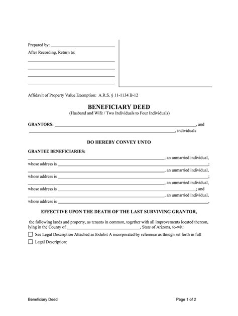 Arizona Transfer on Death Deed Form