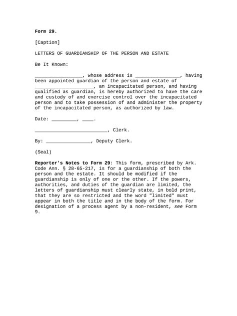 Arkansas Guardianship Forms Template