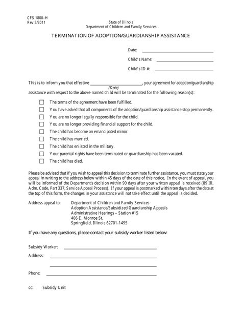 Arkansas Guardianship Termination Form Example