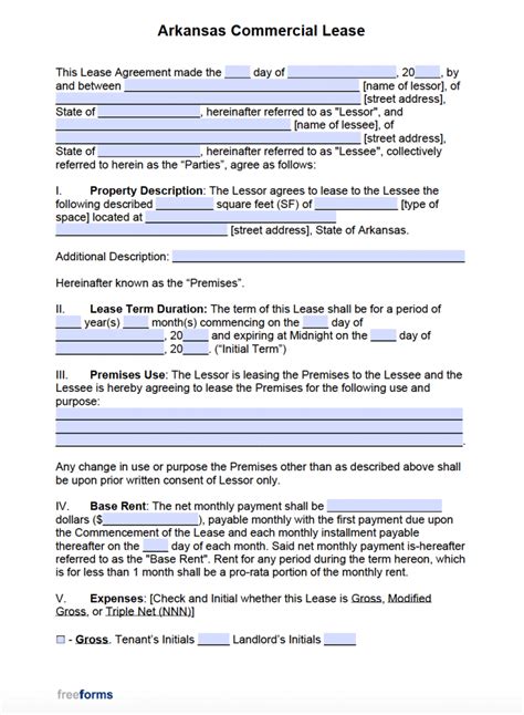 Arkansas Lease Agreement Template