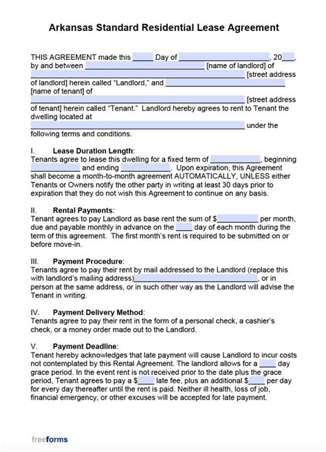 Arkansas Lease Agreement Template Word