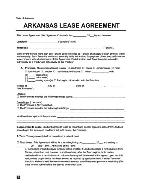 Arkansas Lease Form