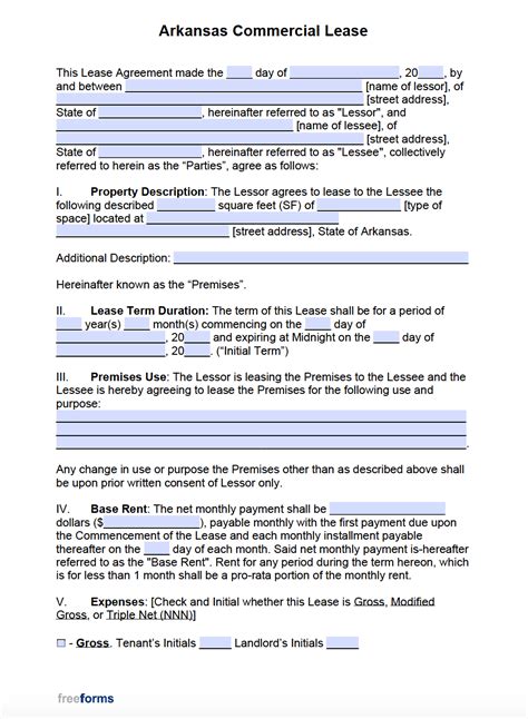 Arkansas Lease Template PDF