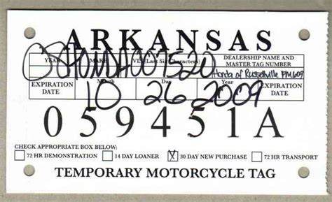 Arkansas Temporary License Plate Application Form