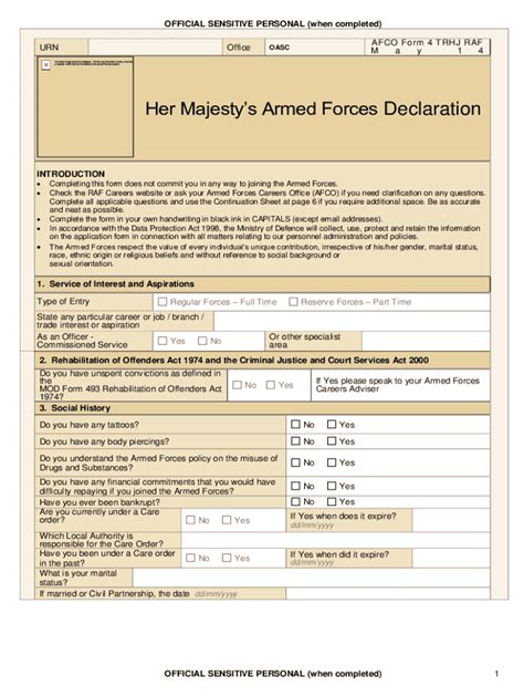 Armed Forces Application Form