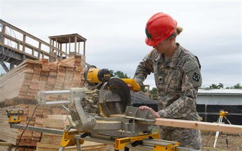 Army construction engineers working on a building site