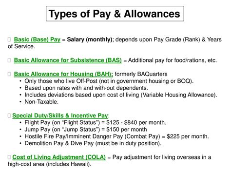 Army General Pay and Allowances