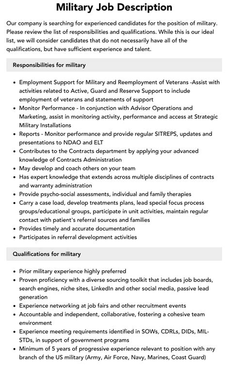 US Army Reserve job descriptions