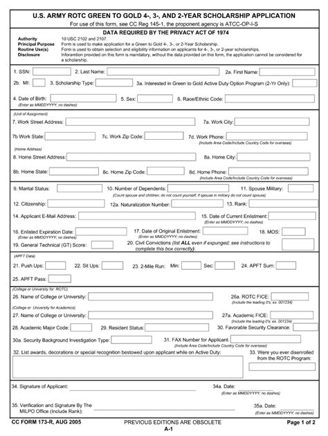 Army ROTC Application Form Screenshot