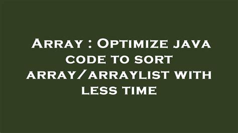 Array Optimization