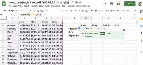 Arrayformula features