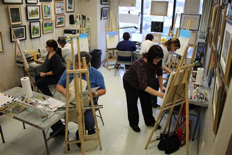 Art students working on a project together