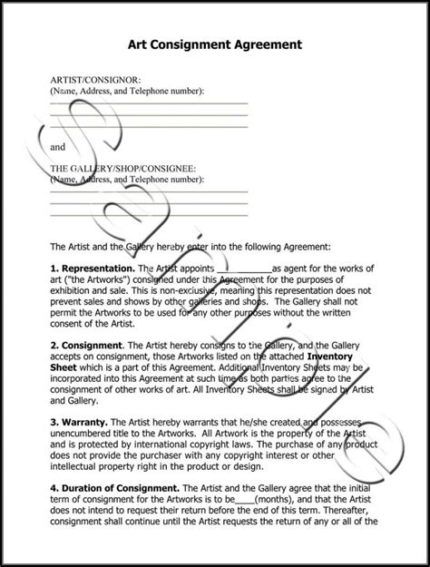 Art Consignment Agreement Template in Word Example Format