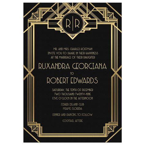 An invitation featuring classic Art Deco patterns