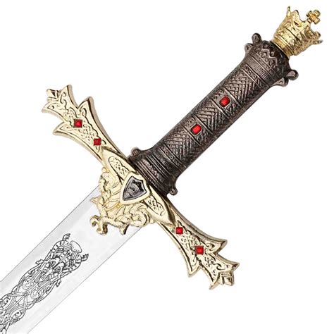 An illustration of King Arthur holding Excalibur, his legendary sword