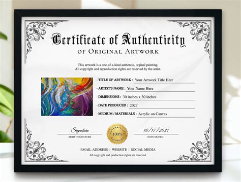 Certificate of Authenticity template