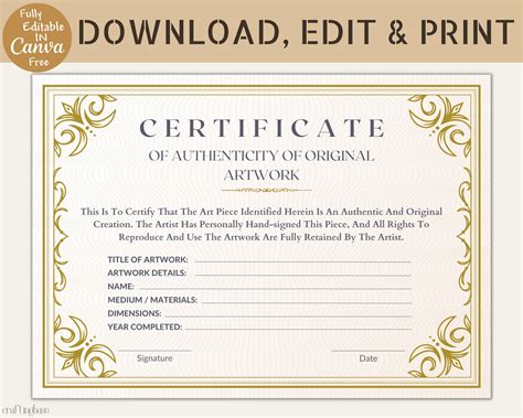 Certificate of Authenticity template download