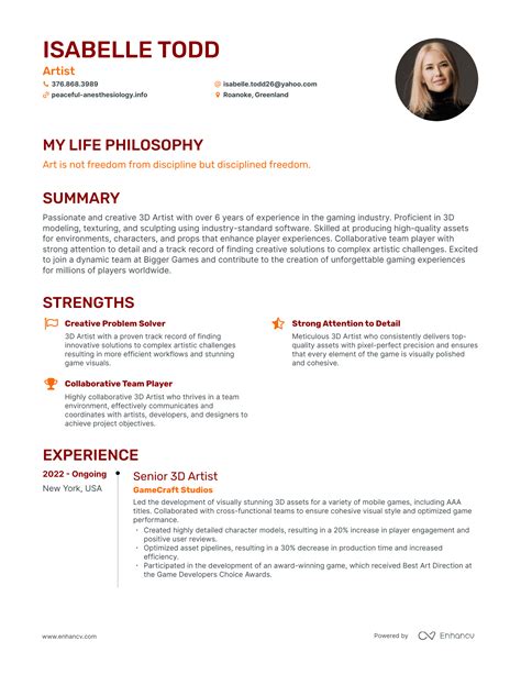 Example of Artist CV Template 2