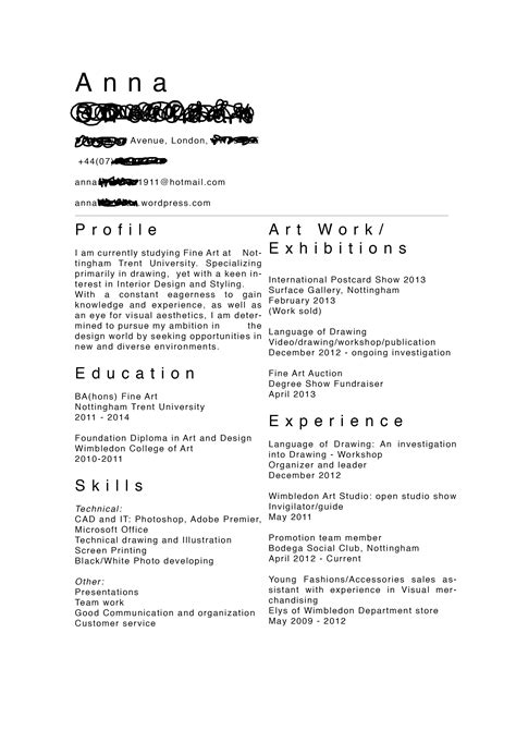 Example of Artist CV Template