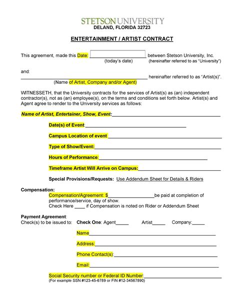 Artist Management Agreement Template Word