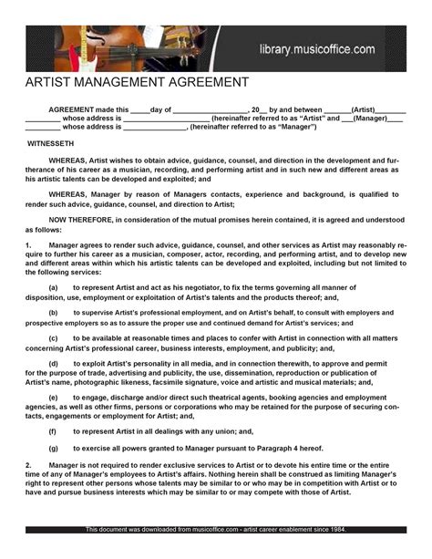 Artist Management Contract Template 2