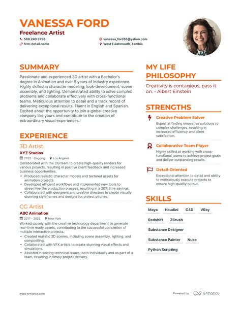 Artist Resume Template Example