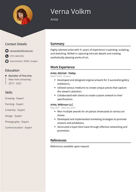 Artistic Resume Example