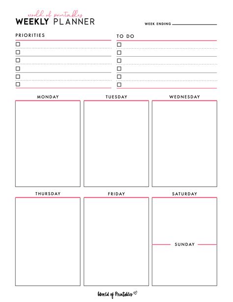 Artist's weekly planner template