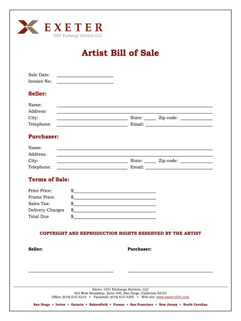 Artwork Bill of Sale template