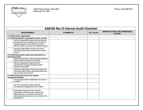 AS9100 Internal Audit Reporting Checklist