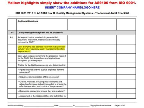 AS9100 Internal Audit Reporting Example